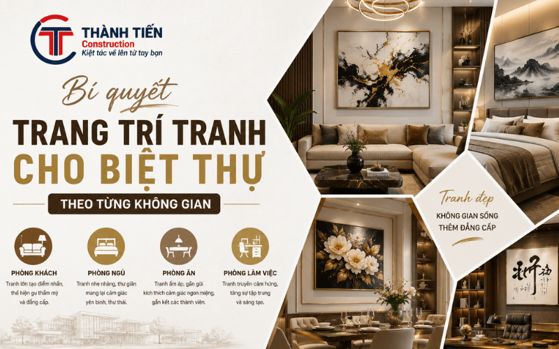 Bí trí trang tranh cho biệt thự quyết định theo từng không gian