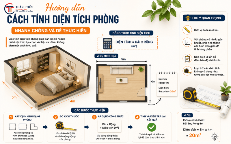 Hướng dẫn cách tính diện tích phòng nhanh chóng và dễ thực hiện