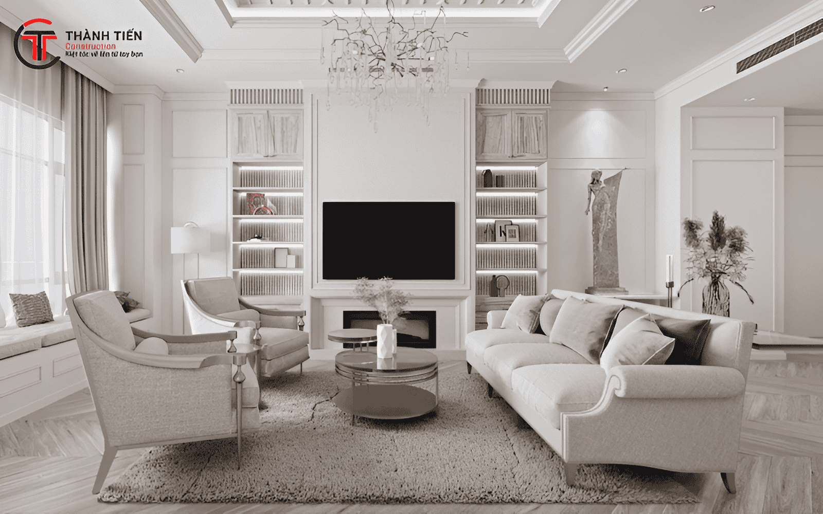 Lựa chọn thiết kế nội thất phòng khách tân cổ điển mang lại nhiều điểm nổi bật