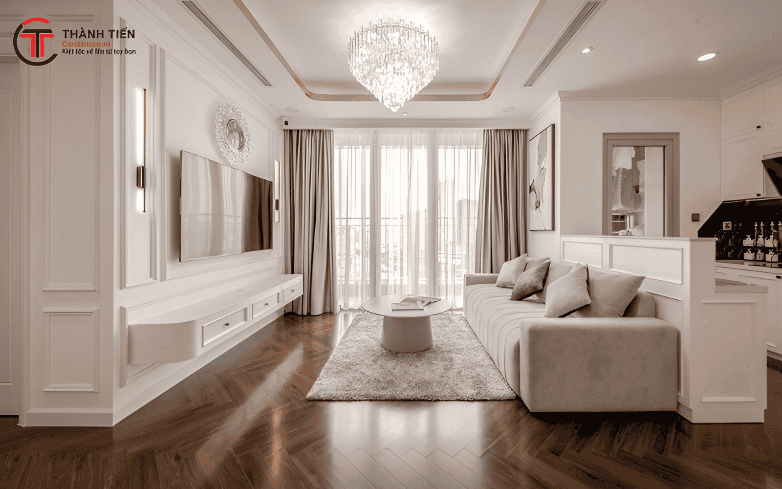 Thành Tiến Construction - Đơn vị thiết kế thi công nội thất phòng khách tân cổ điển uy tín tại Bình Định