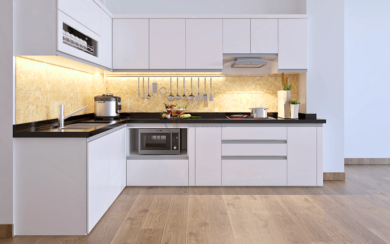 Tủ bếp chữ L hiện đại cho nhà phố