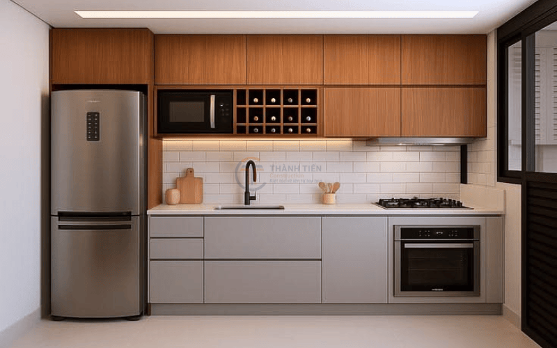 Tủ bếp chữ I cho nhà phố nhỏ