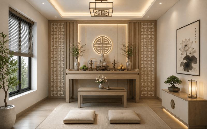 Một phòng thờ đẹp tại Phù Cát thường được bố trí các hạng cơ sở
