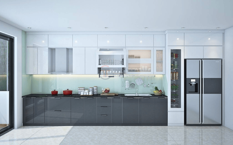 Tủ bếp chữ I là kiểu tủ được bố trí trên một mặt Tường