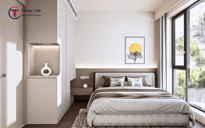 Phòng ngủ tối giản mang đến vẻ đẹp gọn gàng, hiện đại và thoải mái, phù hợp với nhiều diện tích